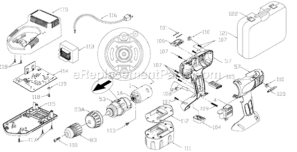 Page A Diagram and Parts List for 878 Type 1 Porter Cable Cordless Drill